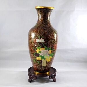 Beautiful Brass Cloisonne Enamel Vase with Metal Stand.